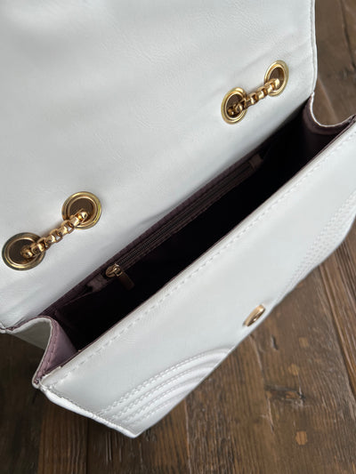 White Heart Bag With Gold Chain