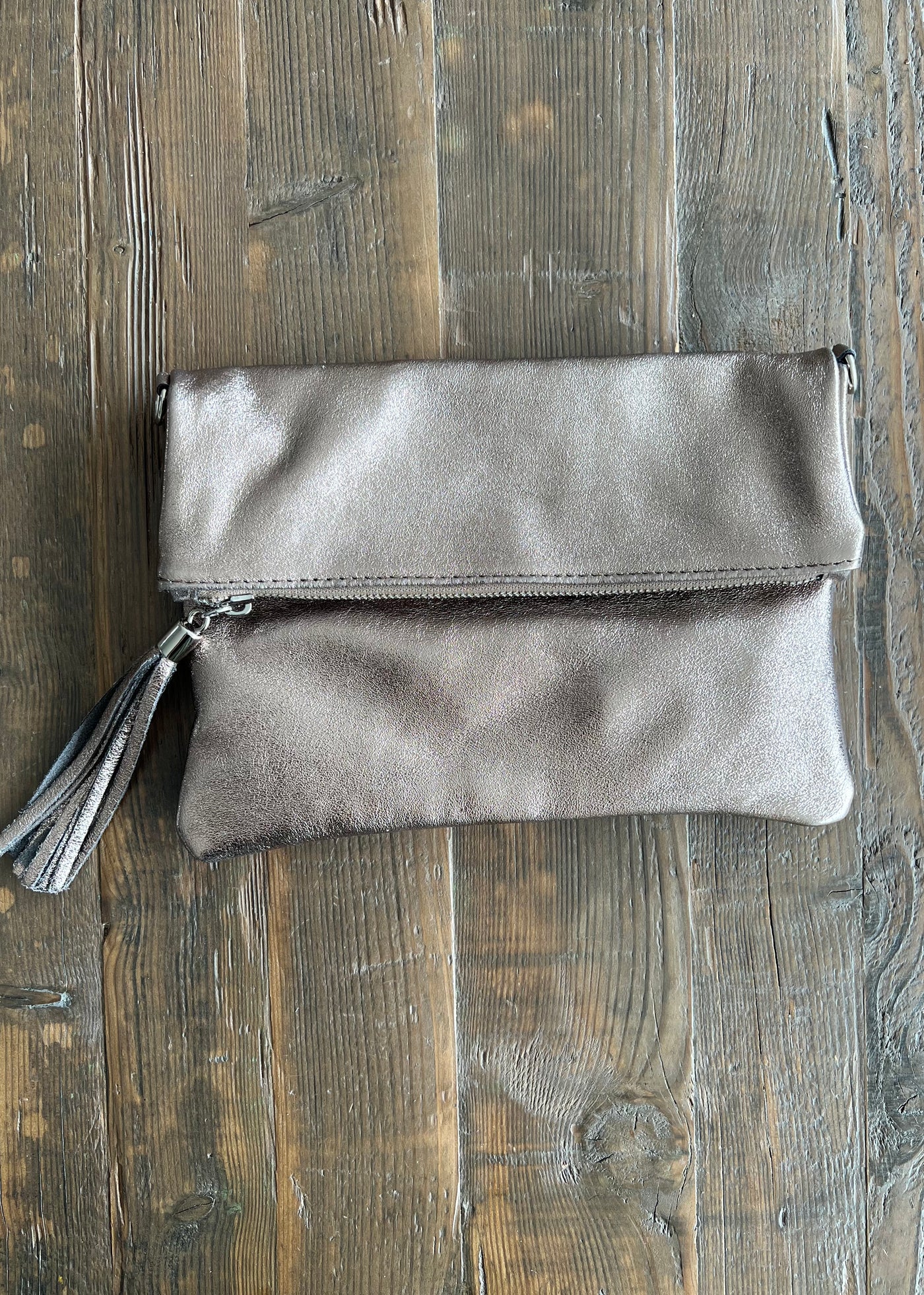 Bronze Foldover Leather Clutch