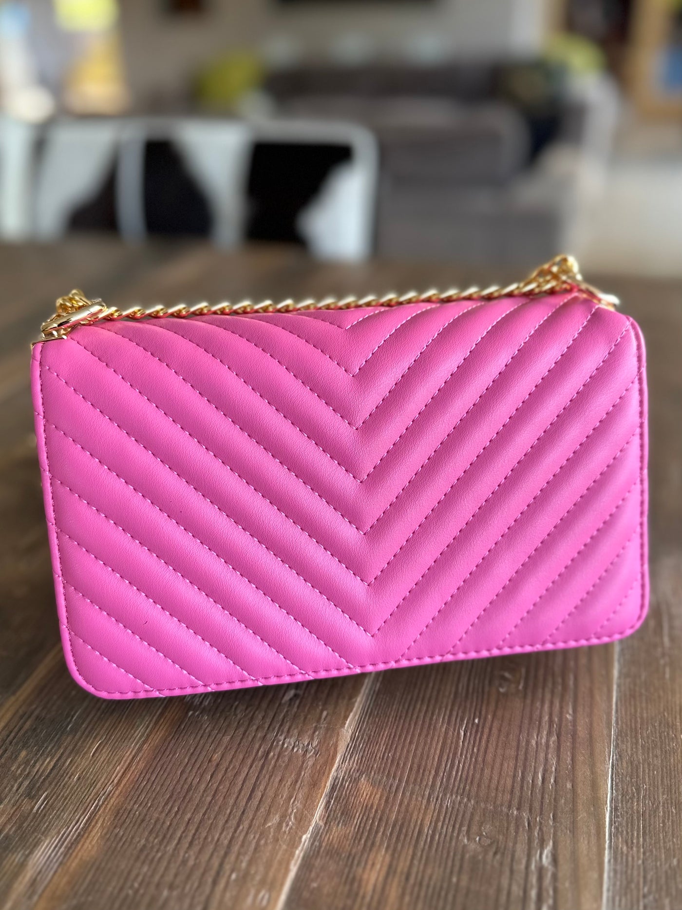 Pink Padded Gold Chain Bag