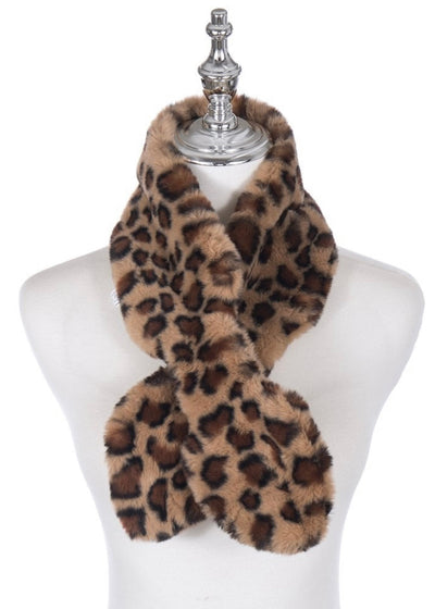 Brown Leopard Faux Fur Scarf