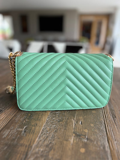Green Padded Gold Chain Bag