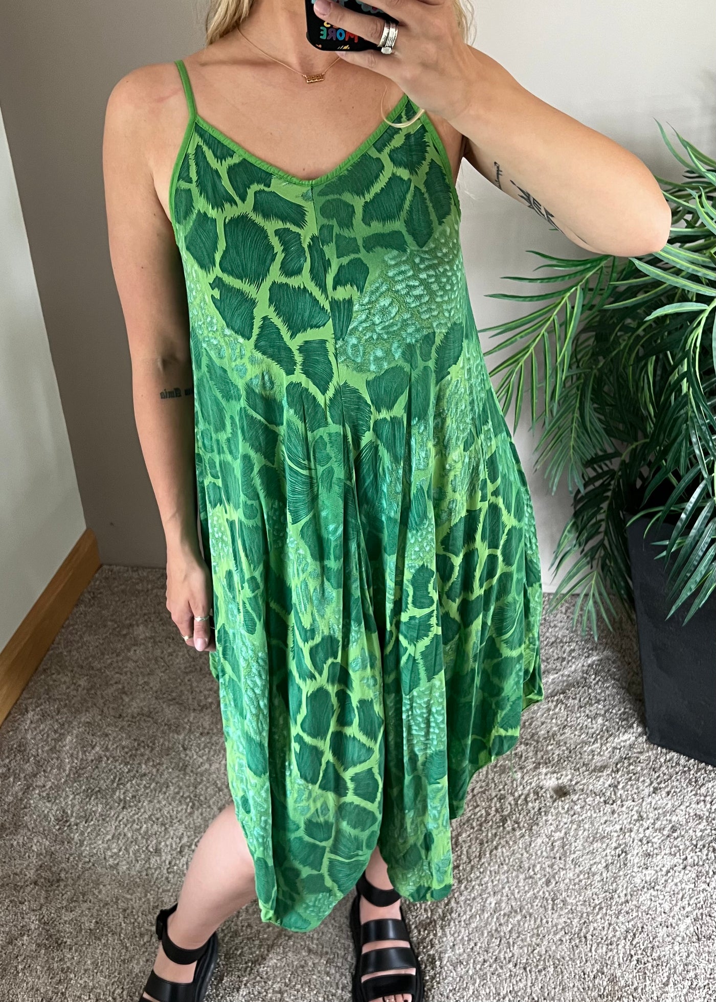 Green Animal Handkerchief Dress