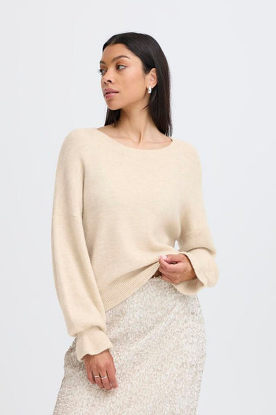 BYoung Oatmeal Frill Sleeve Jumper