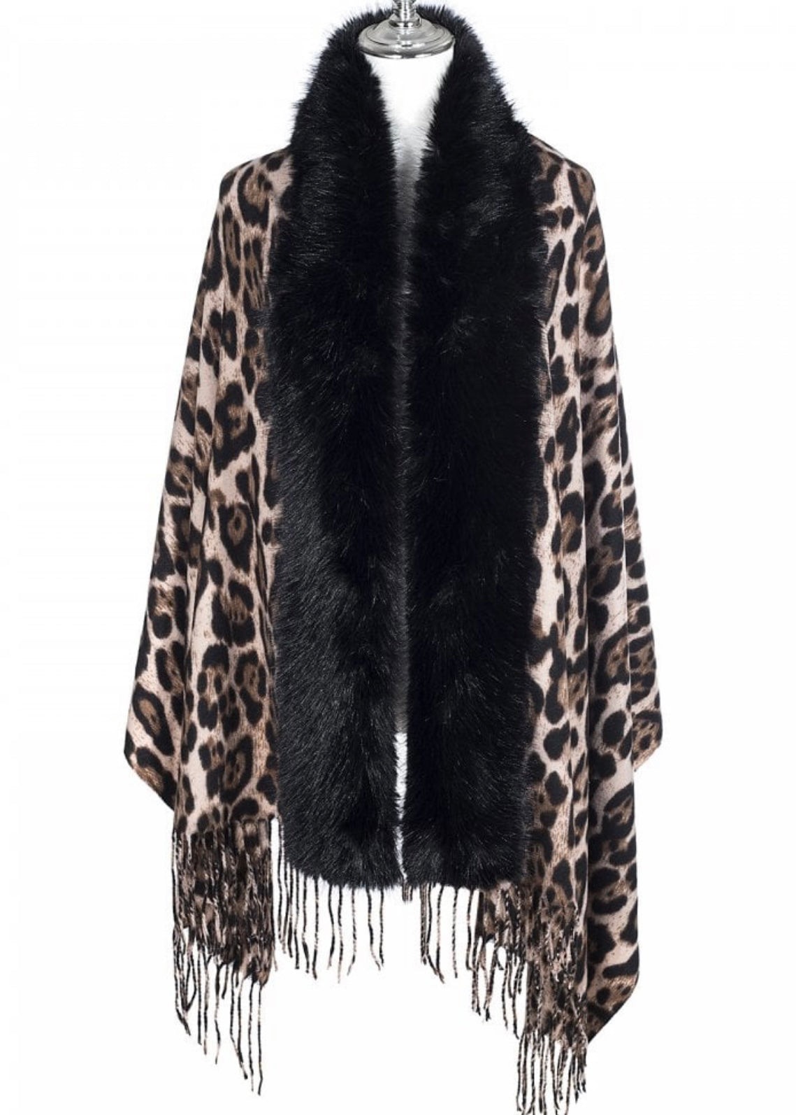 Leopard Faux Fur Trim Wrap