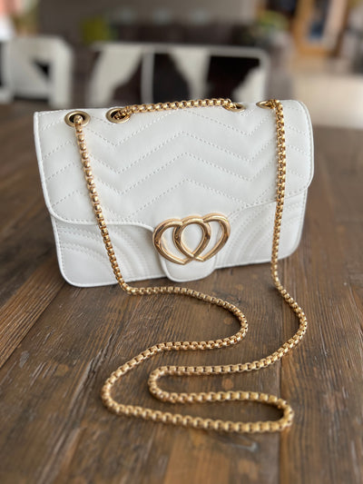 White Heart Bag With Gold Chain