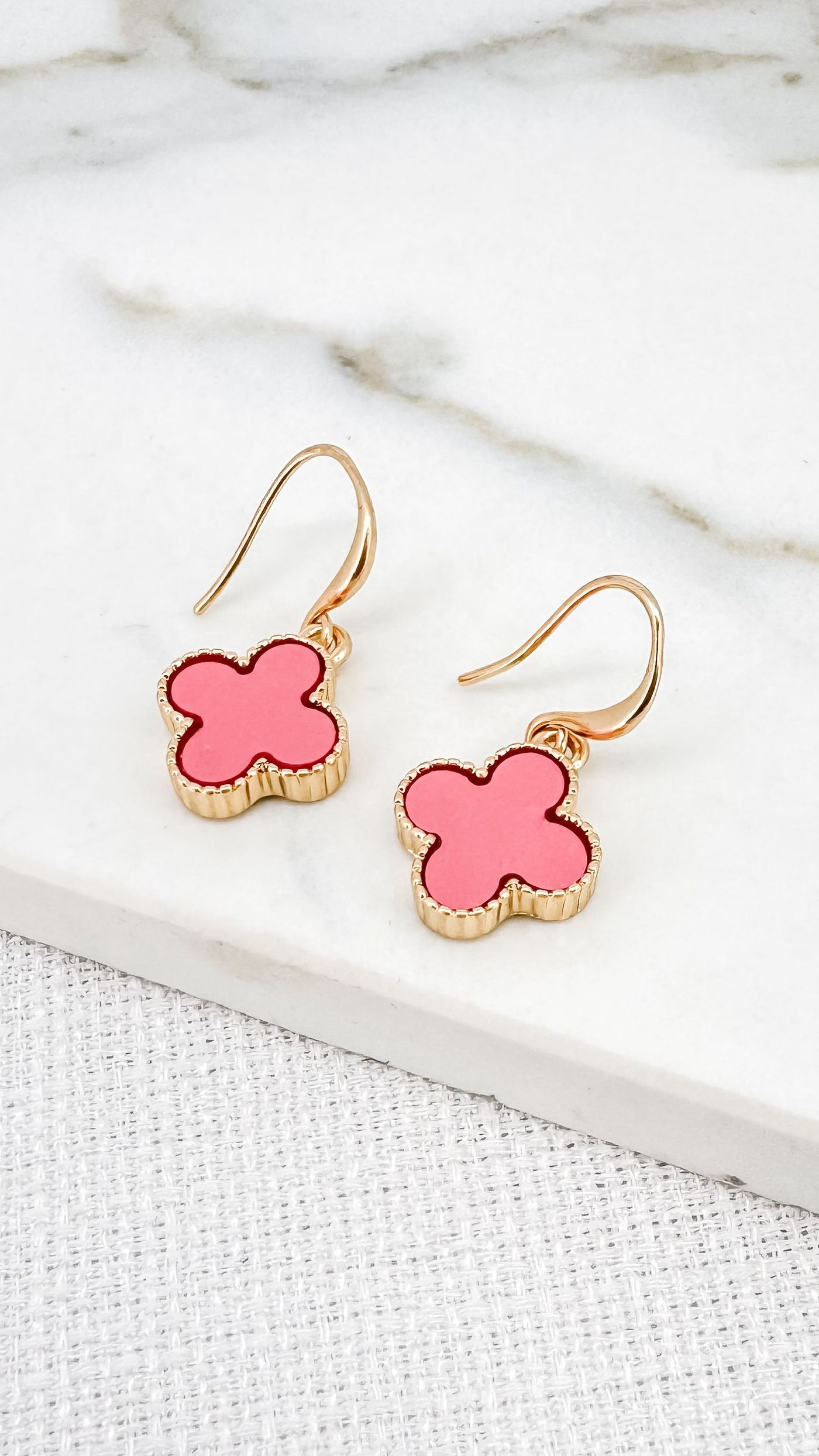 Pink & Gold Clover Earrings