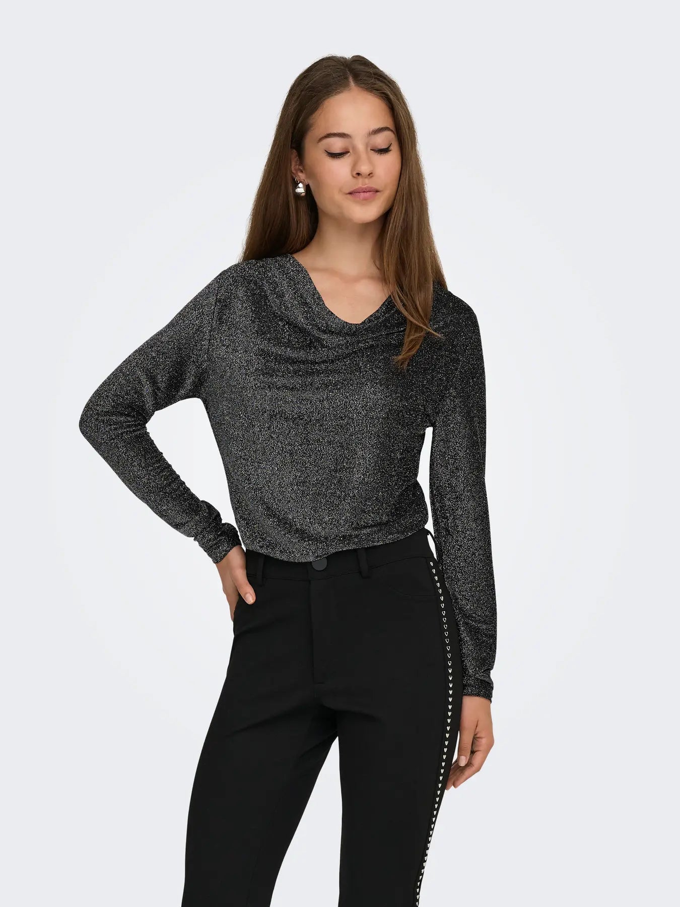 ONLY Silver Glitter Cowl Neck Top