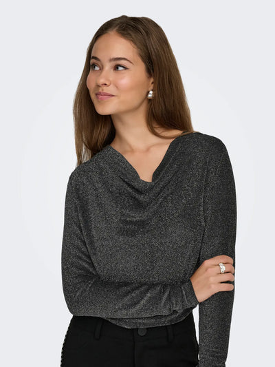 ONLY Silver Glitter Cowl Neck Top