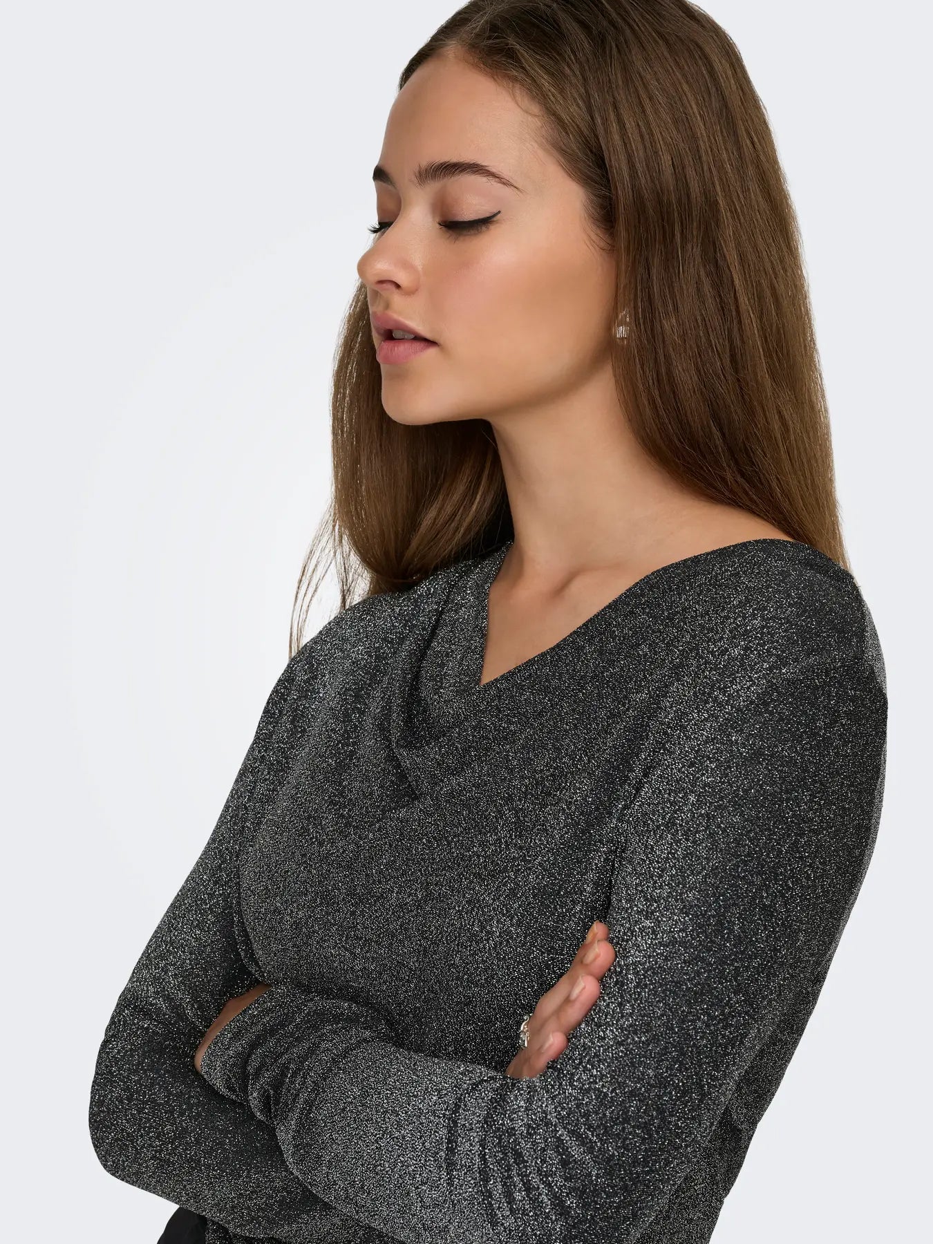 ONLY Silver Glitter Cowl Neck Top