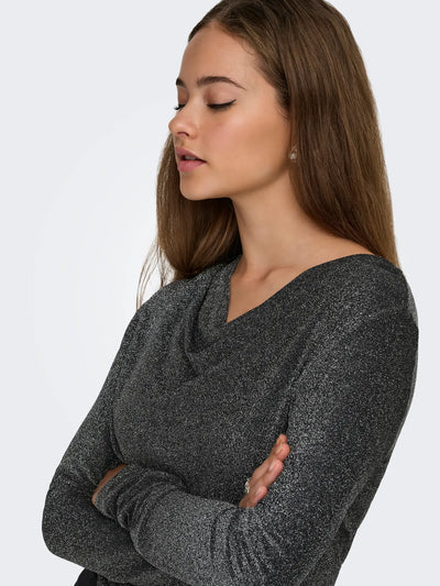 ONLY Silver Glitter Cowl Neck Top