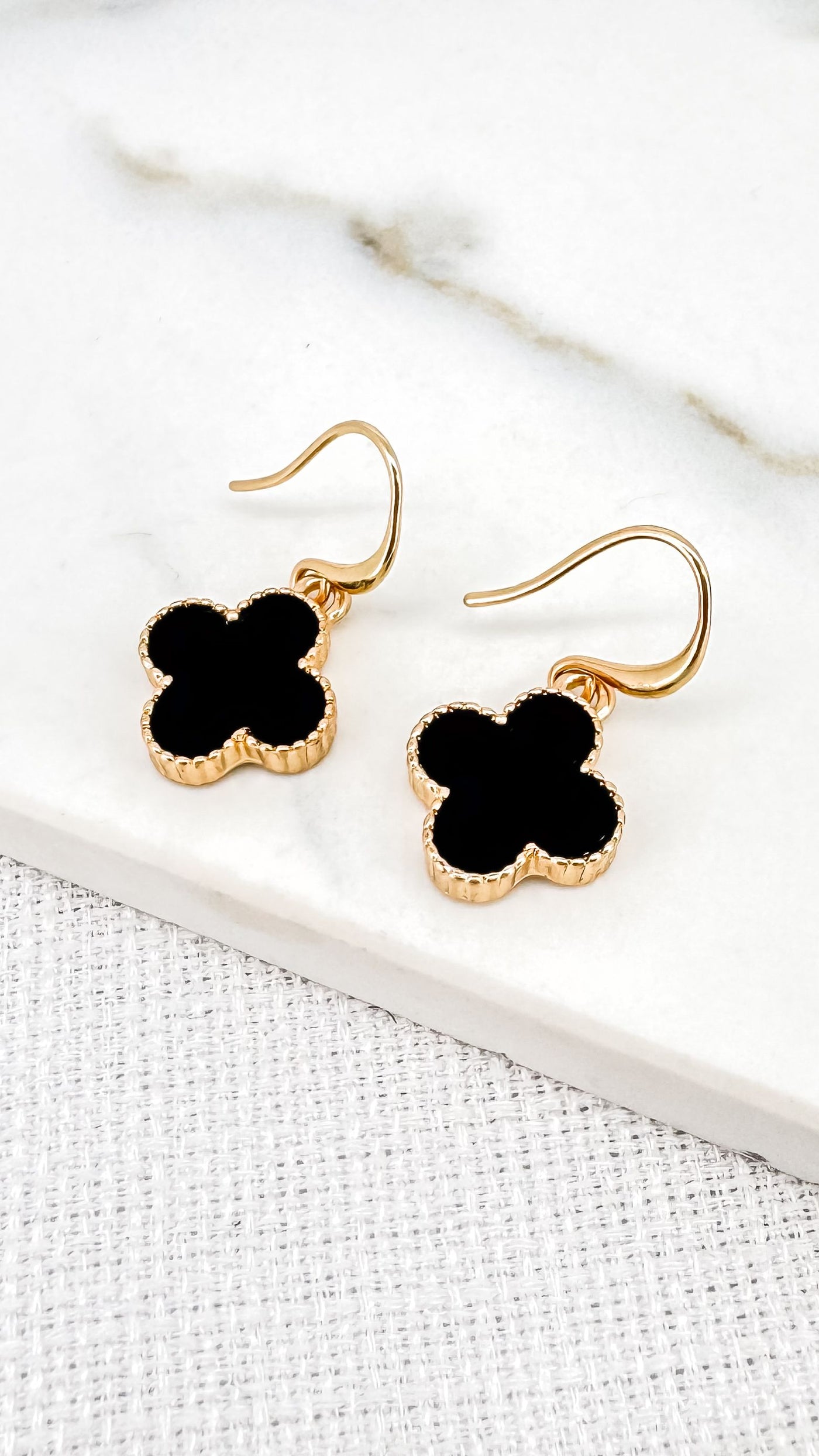 Black & Gold Clover Earrings