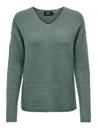 ONLY Green Camilla V Neck Jumper