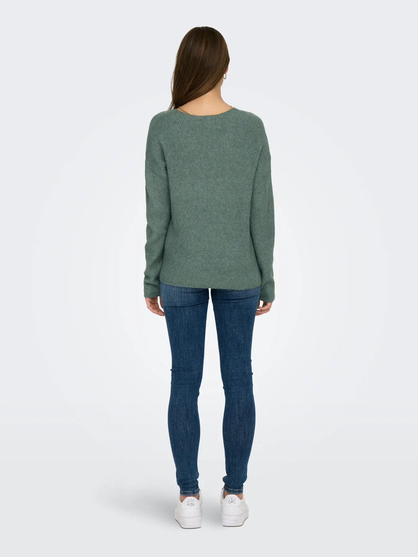 ONLY Green Camilla V Neck Jumper