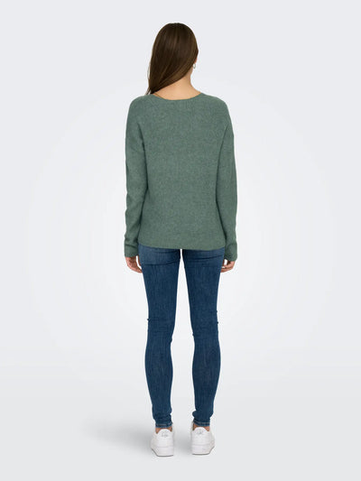 ONLY Green Camilla V Neck Jumper