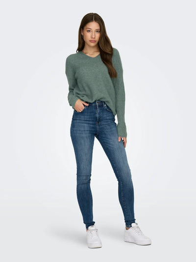 ONLY Green Camilla V Neck Jumper