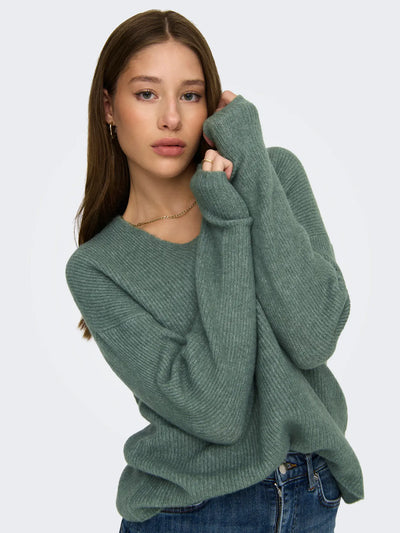 ONLY Green Camilla V Neck Jumper