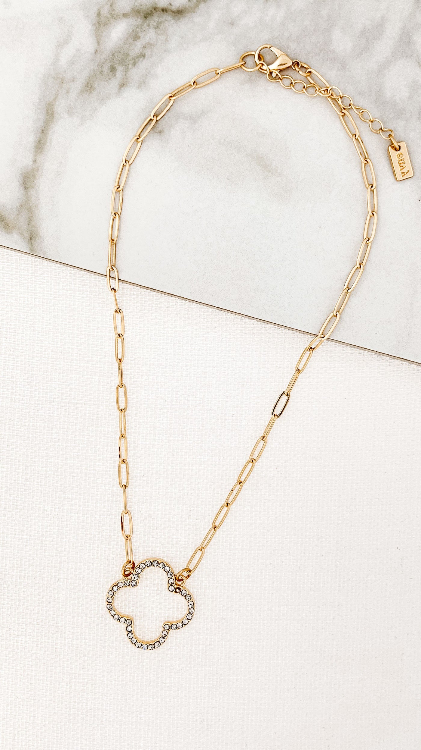 Gold Diamante Cut Out Clover Necklace