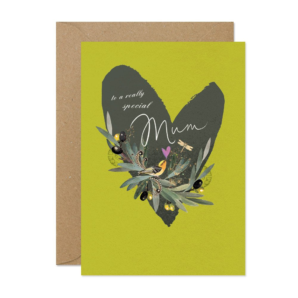 Mum Olive Leaves Heart Card