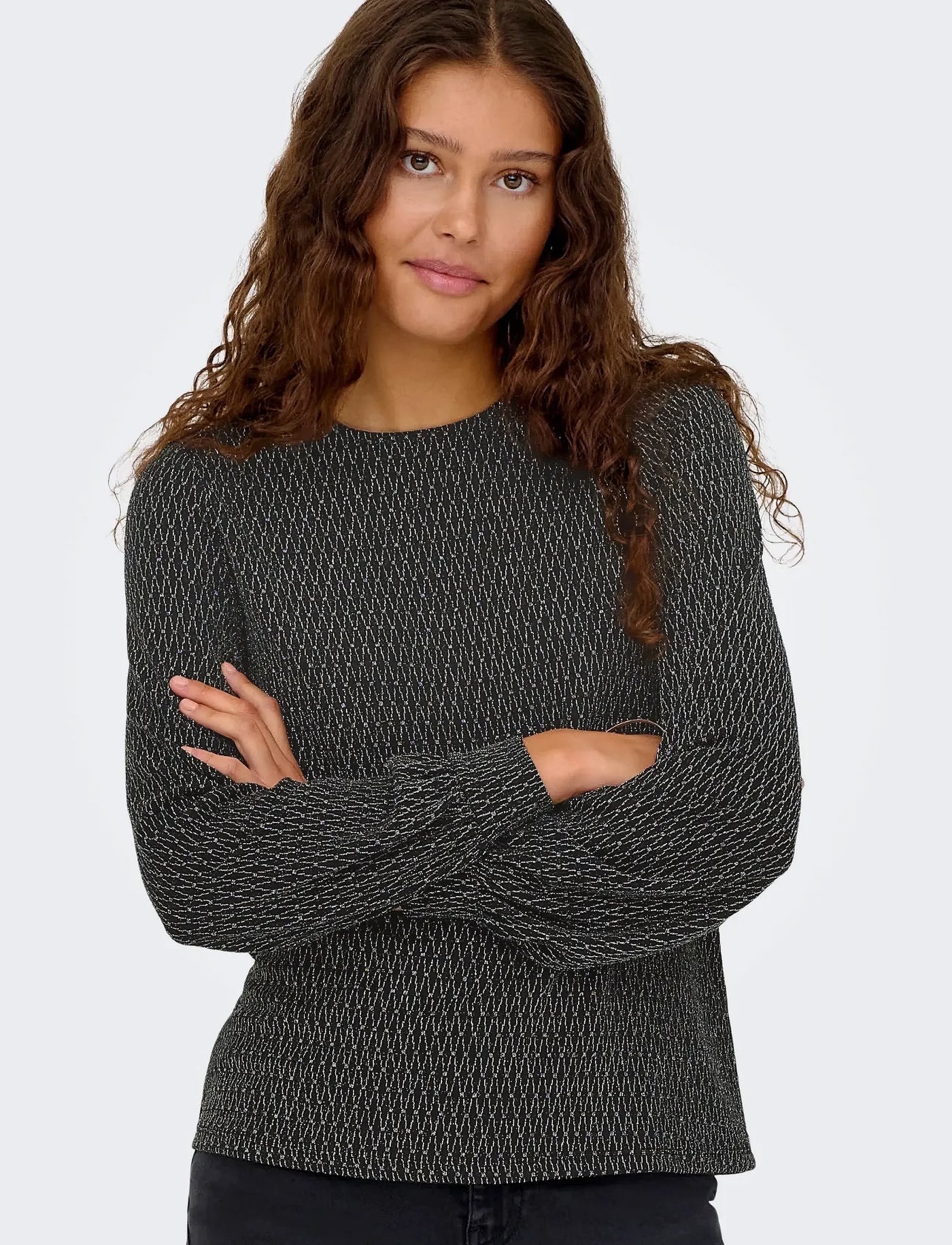 ONLY Silver Harlequin Glitter Bow Top