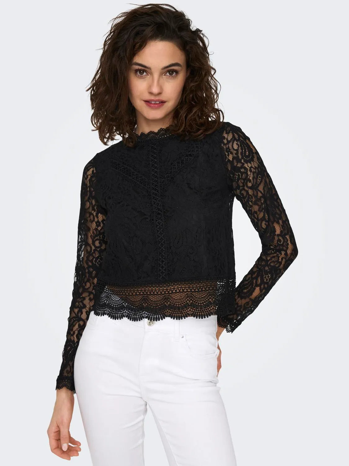 ONLY Black Lace Karo Top