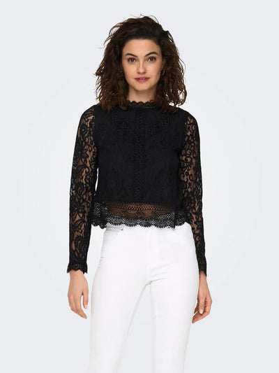 ONLY Black Lace Karo Top