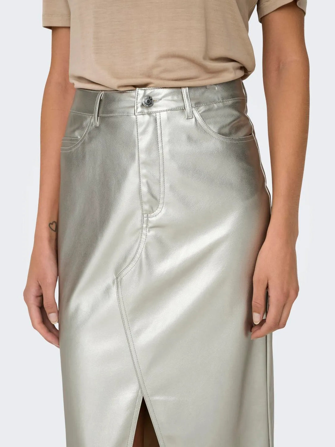Only Champagne Faux Leather Skirt