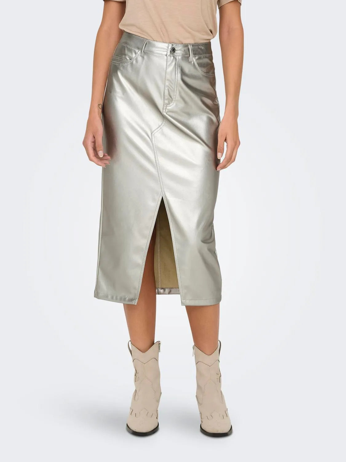 Only Champagne Faux Leather Skirt