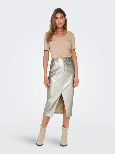 Only Champagne Faux Leather Skirt