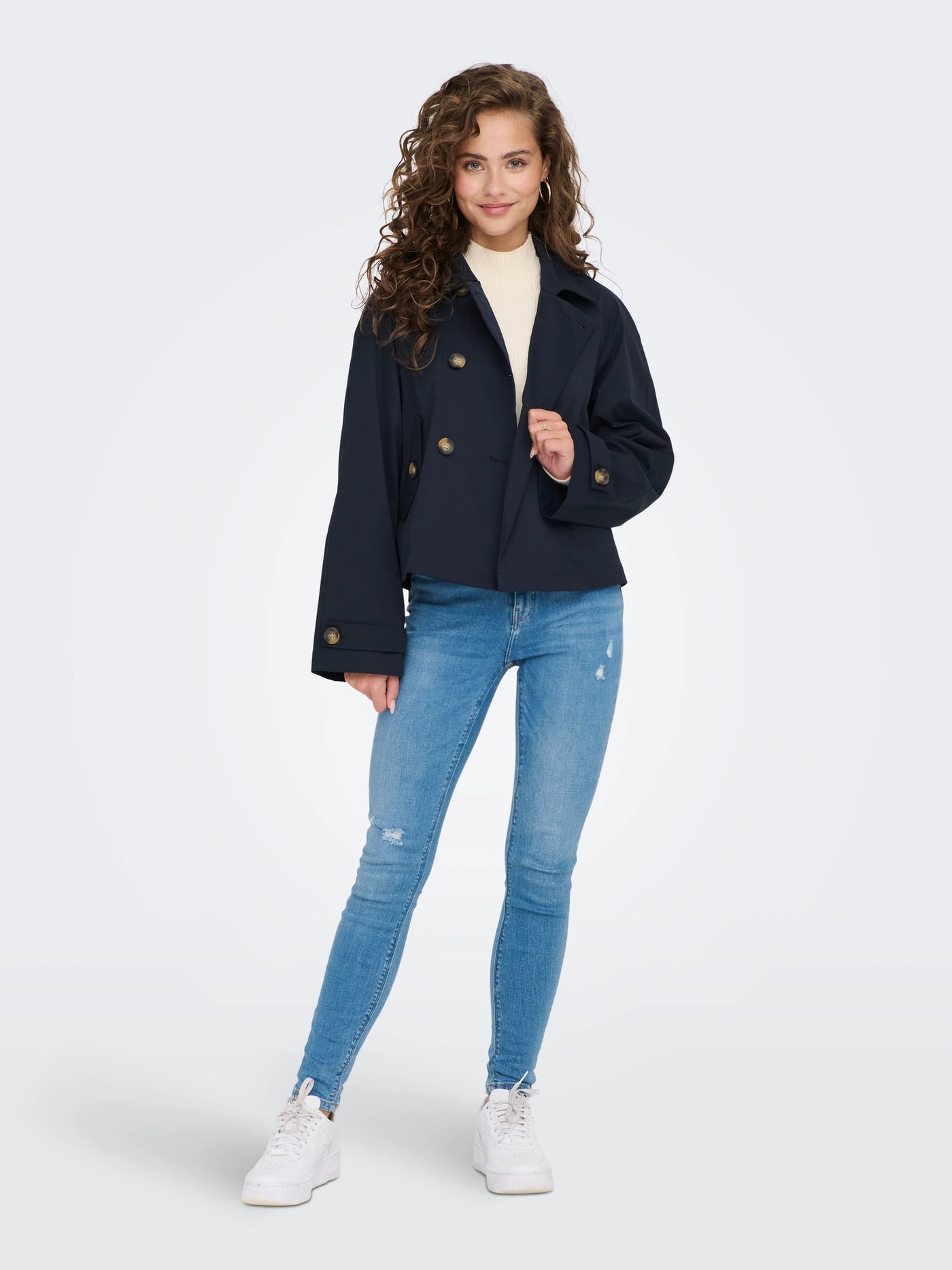 ONLY Navy Short Trench Coat