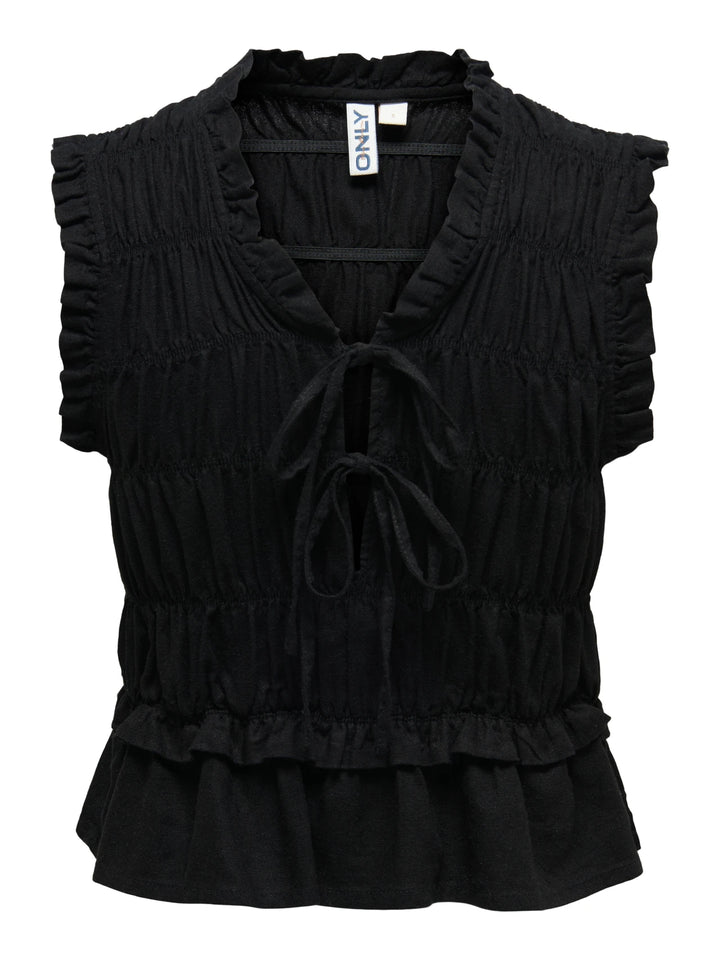 ONLY Black Shirred Linen Blouse