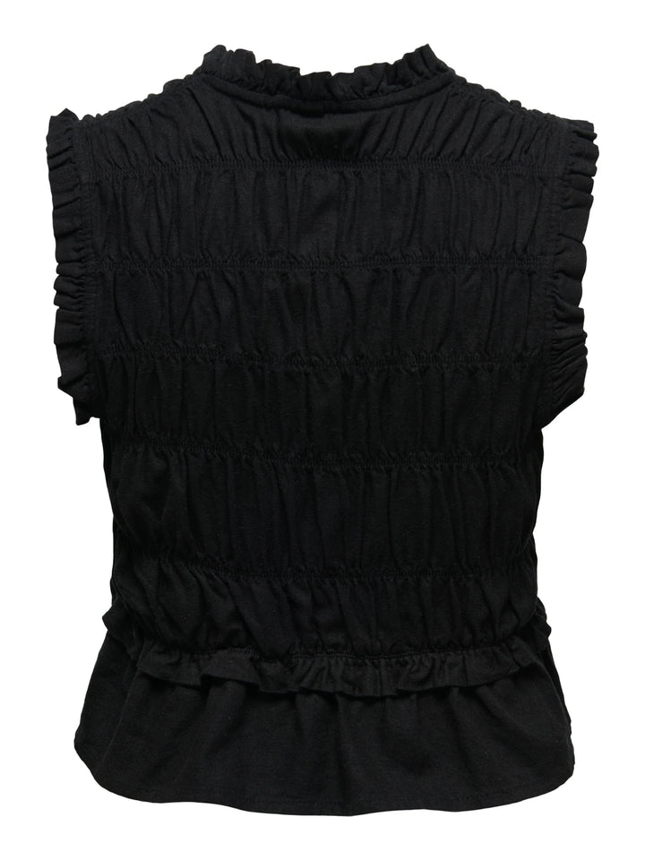 ONLY Black Shirred Linen Blouse