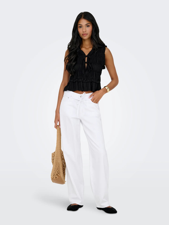 ONLY Black Shirred Linen Blouse