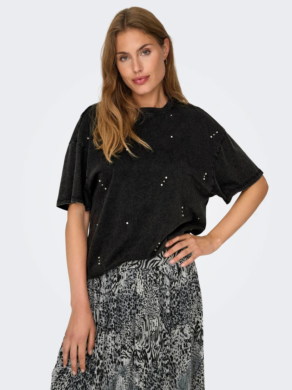 Only Charcoal Rhinestone T-Shirt