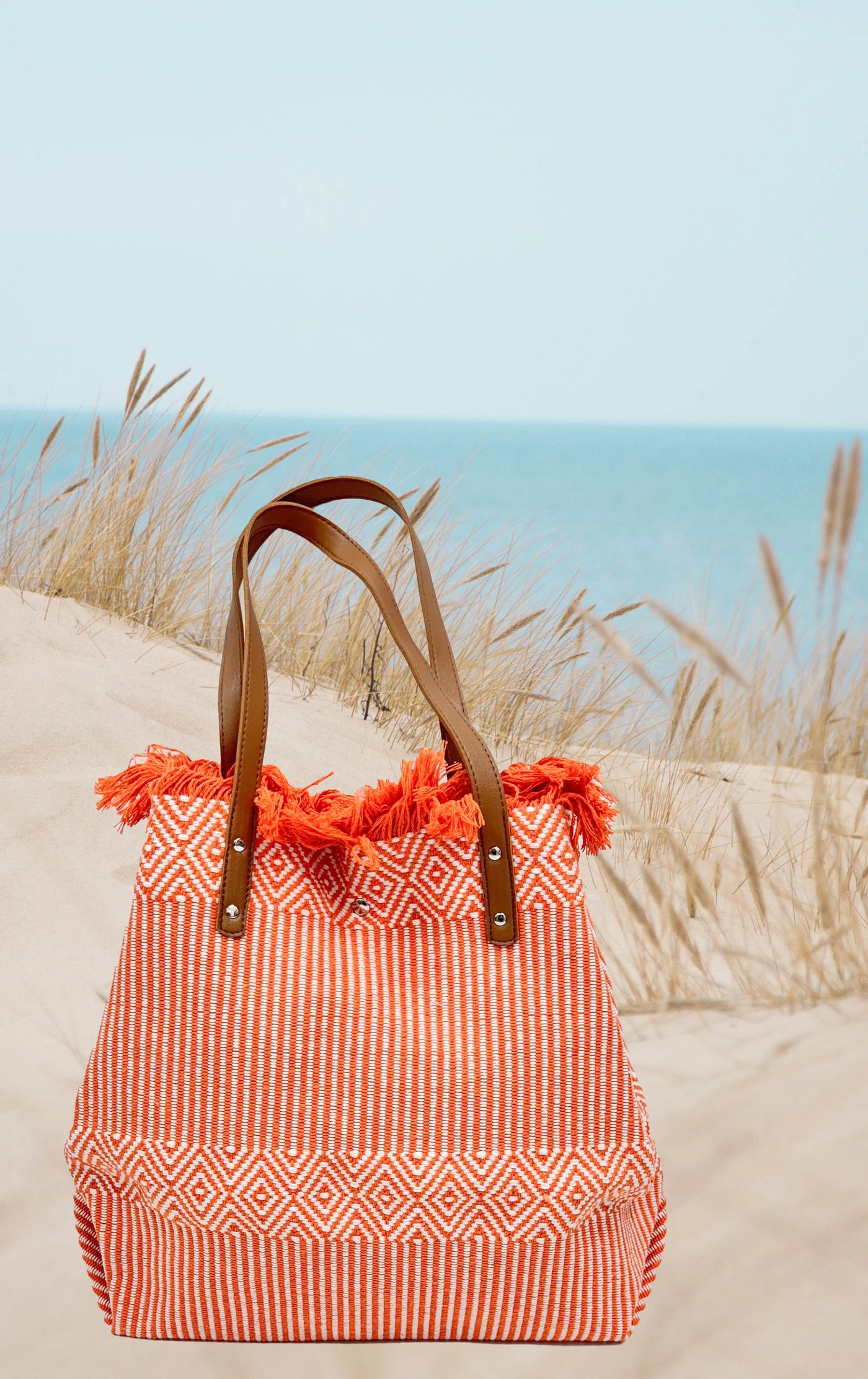 Orange Woven Beach Bag