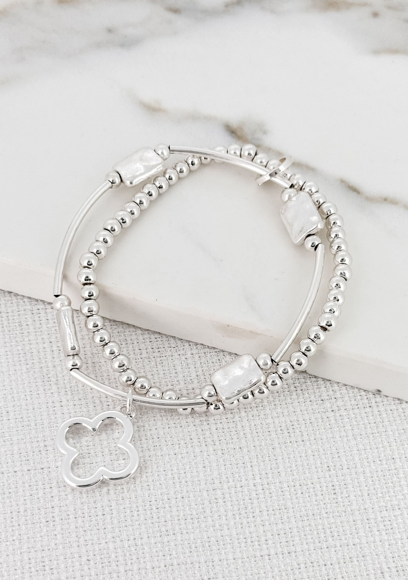 Silver Hollow Clover Bracelet