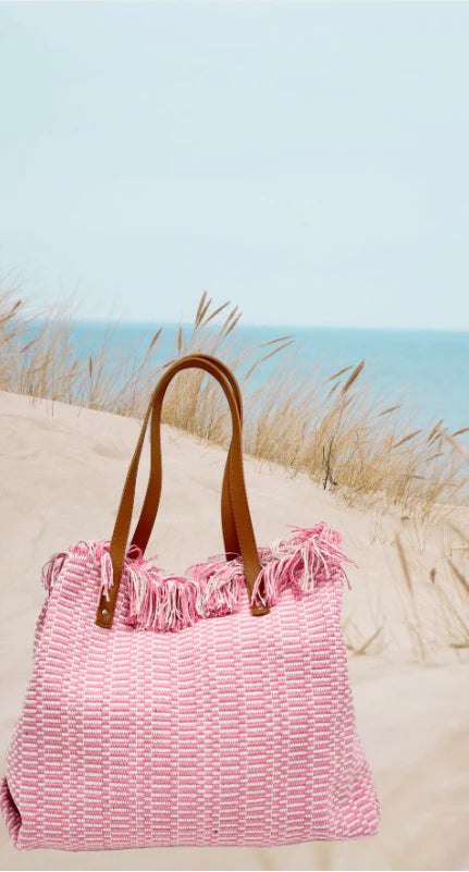 Pink Woven Beach Bag