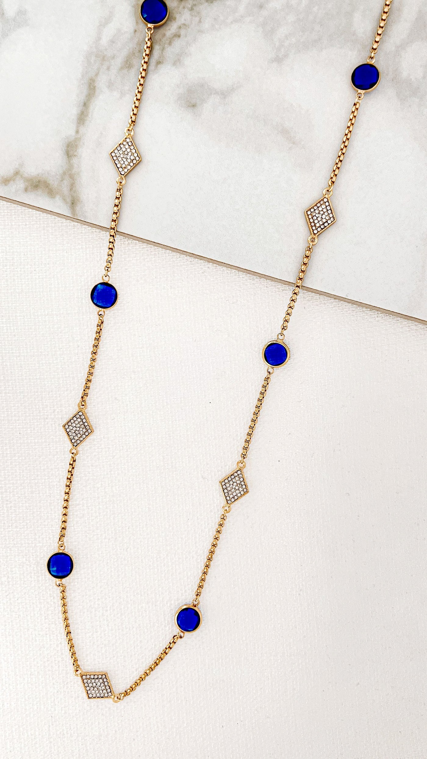 Gold Diamante & Blue Necklace
