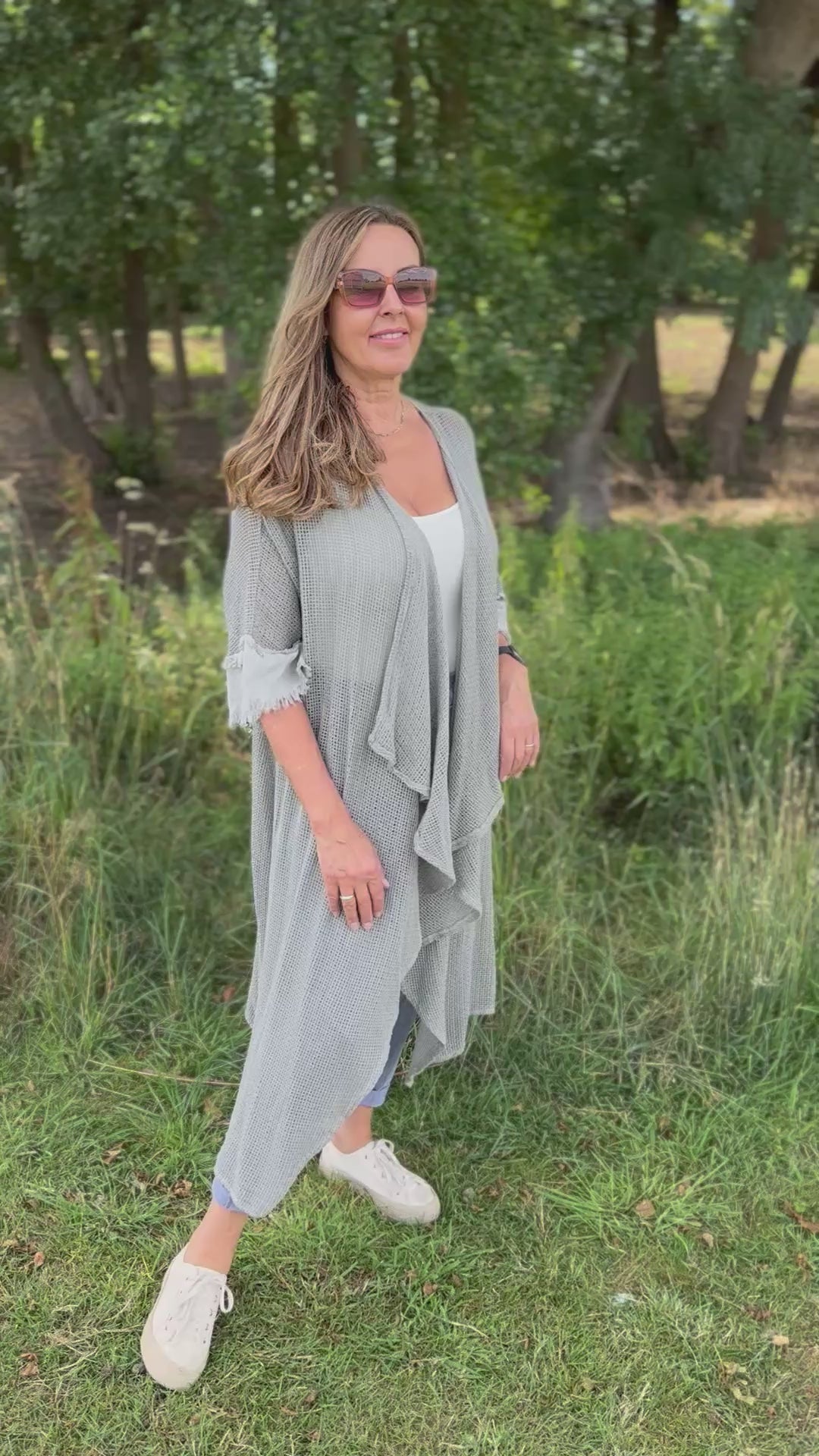 Khaki Waffle Waterfall Long Jacket