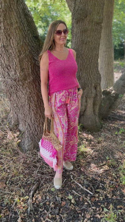 Fuchsia Paisley Silk Mix Trousers