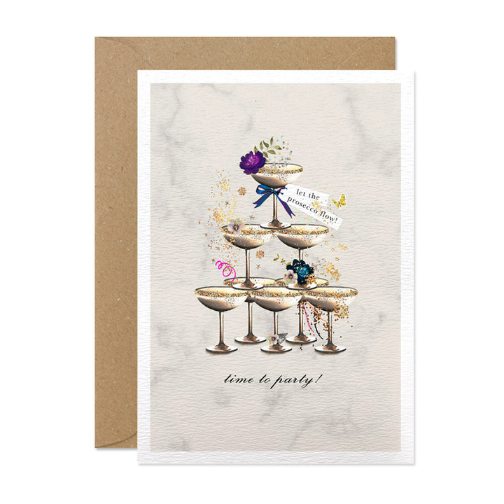 Time To Party Prosecco Tower Card