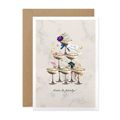 Time To Party Prosecco Tower Card