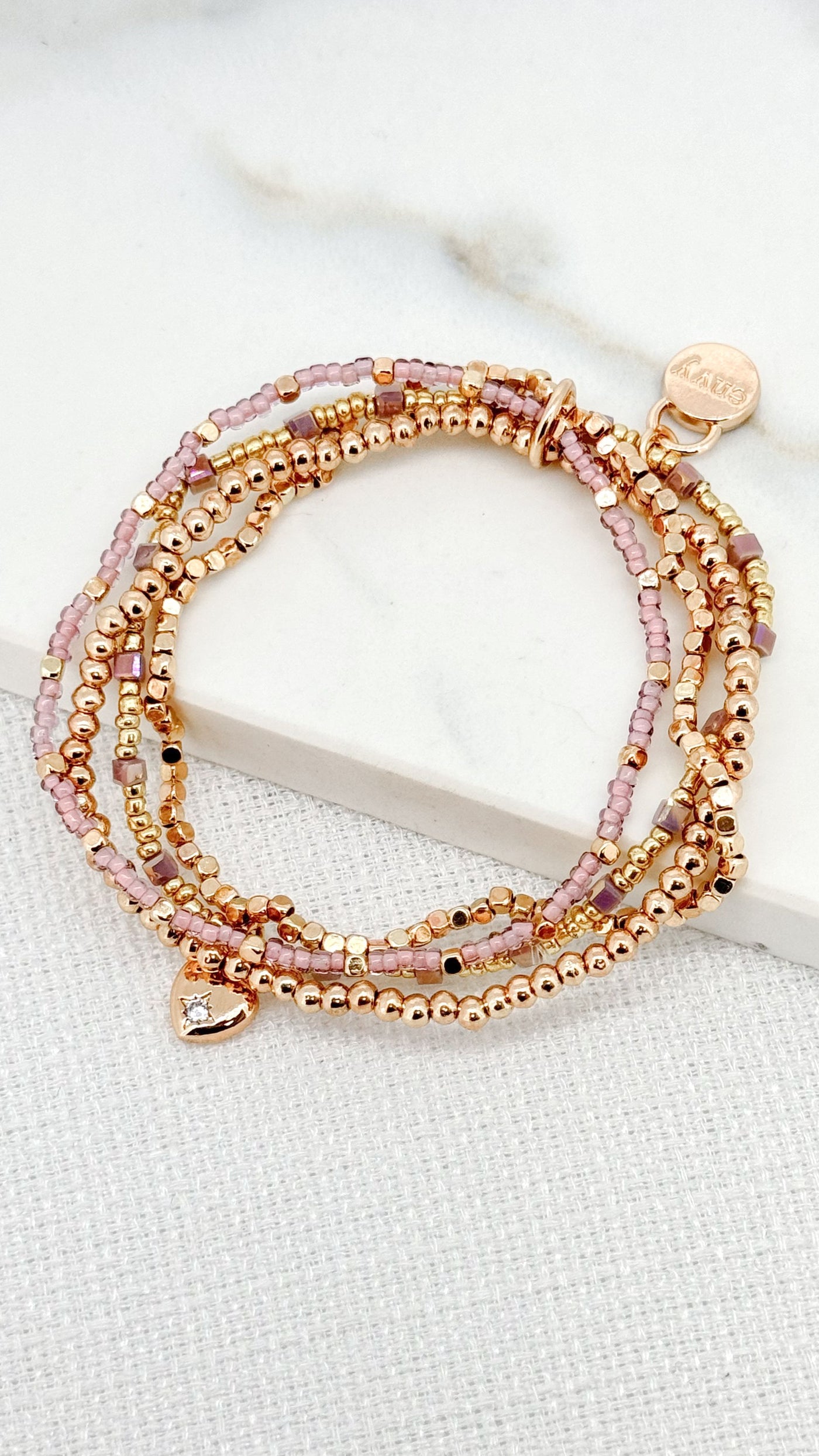 Gold & Pink Beaded Layer Bracelet