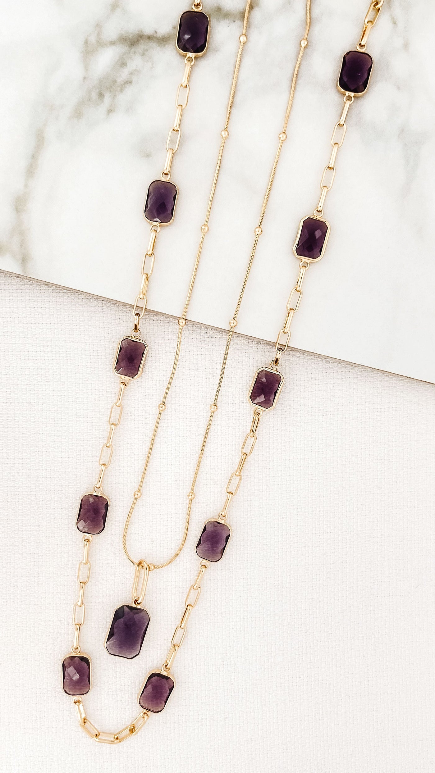 Gold & Purple Stone 2 Layer Necklace