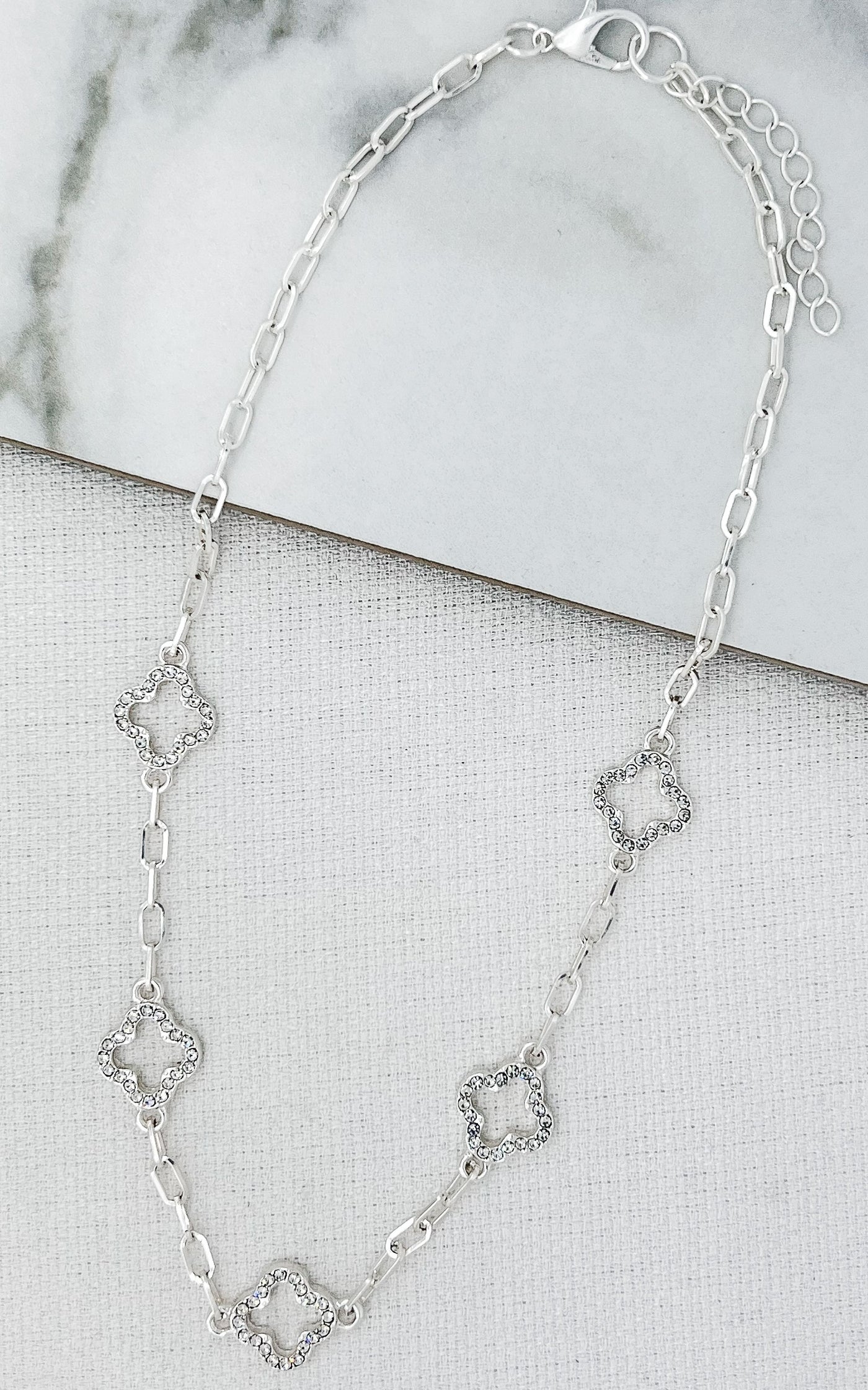 Silver Multi Diamante Clover Necklace
