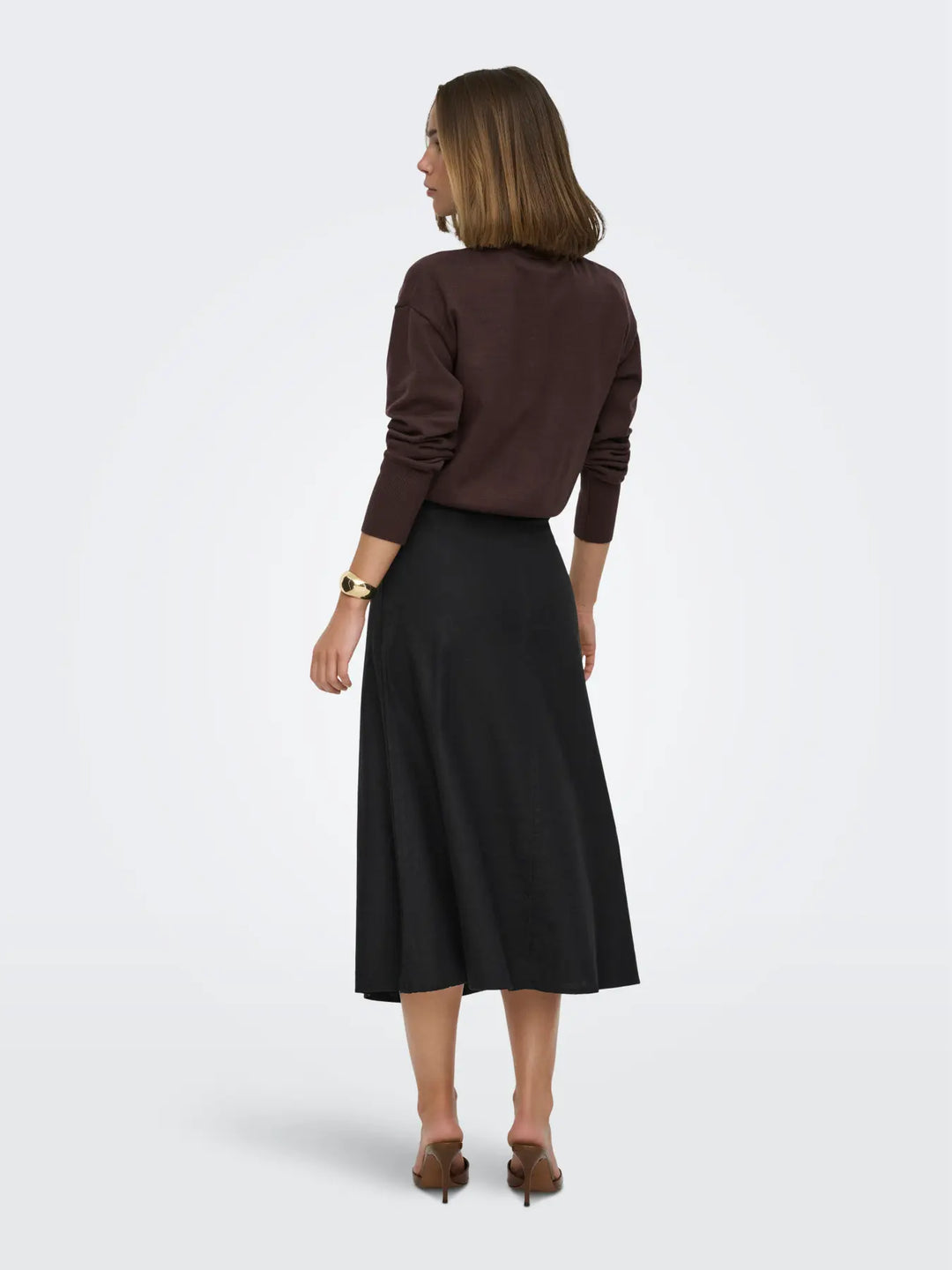 ONLY Black Linen Midi Skirt
