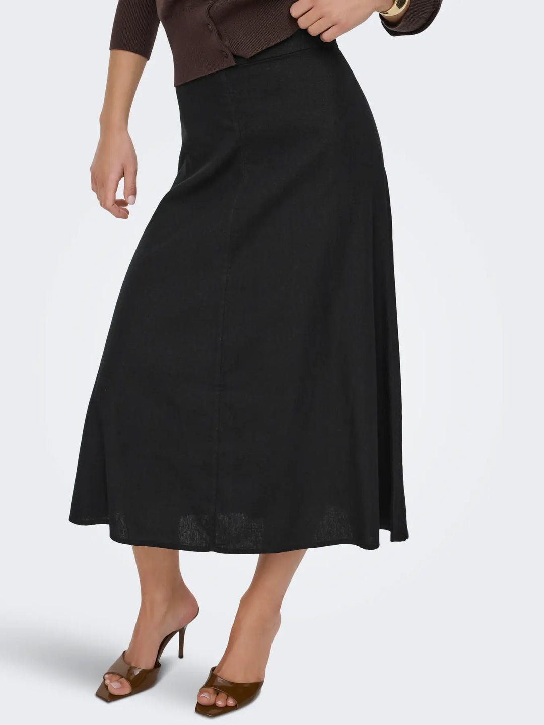 ONLY Black Linen Midi Skirt