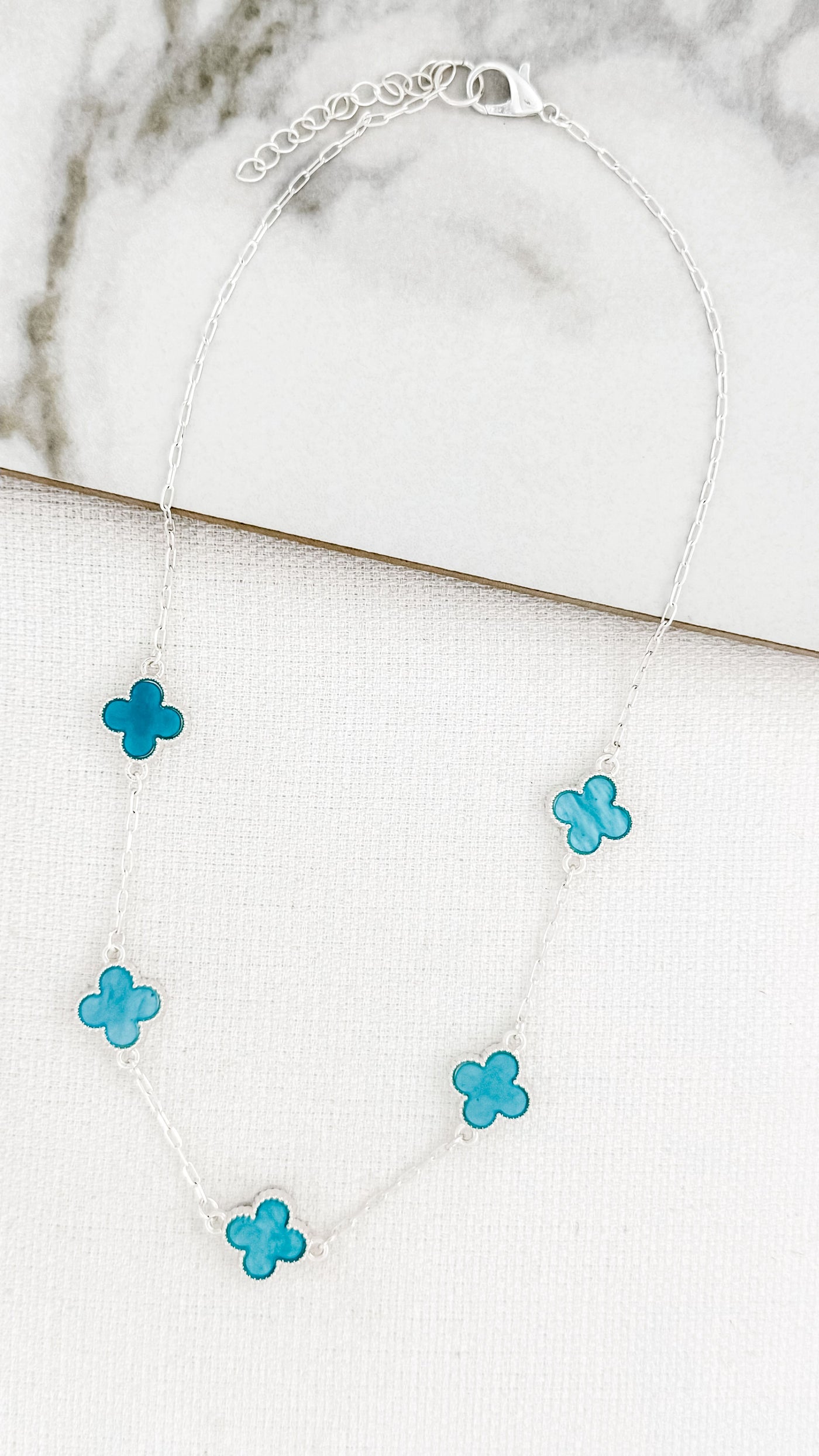 Silver & Turquoise Clover Short Necklace