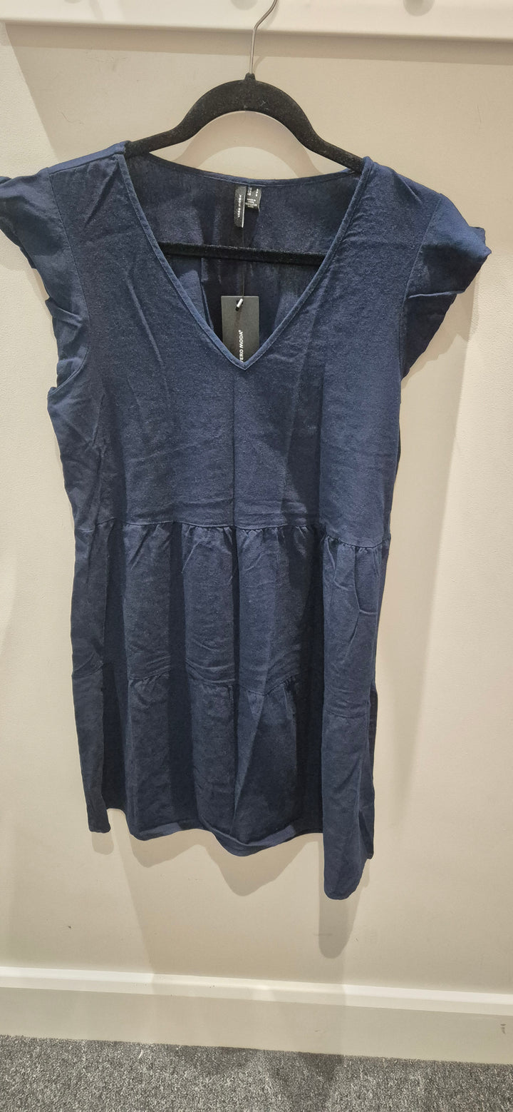 Vero Moda Navy Linen Tiered Dress