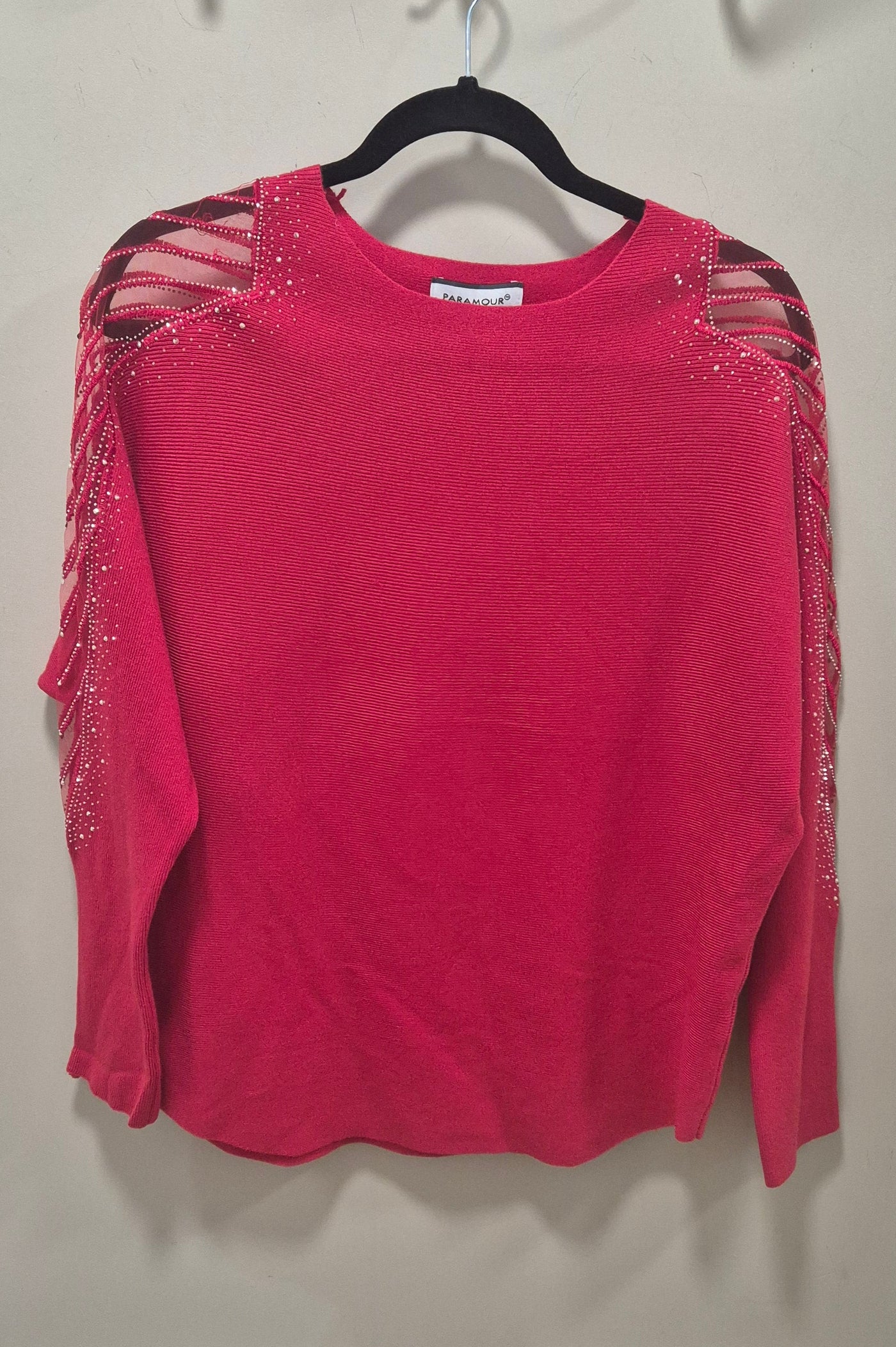 Red Mesh Embellished Sleeve Jumper