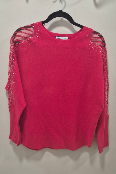 Red Mesh Embellished Sleeve Jumper